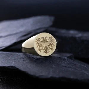 Holy Roman Empire Eagle Solid 14k Gold Wax Seal Signet Ring - Picture 1 of 12
