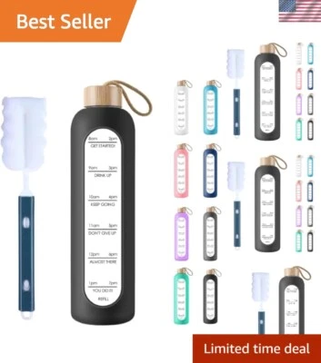 1 Liter BPA-Free Glass Water Bottle: Daily Reminder Quotes & Silicone Sleeve - Image 1 of 4