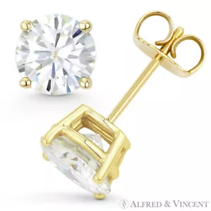 Round Cut Forever Classic Moissanite 14k Yellow Gold 4Pr Pushback Stud Earrings - Picture 1 of 2