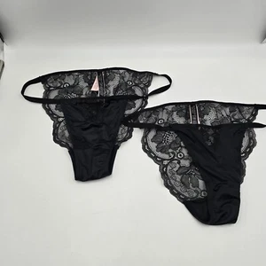 Victoria's Secret Muy Sexy Nuevo Con Etiquetas Mediano Negro Floral Encaje Tanga Descarada Panty 2pr - Imagen 1 de 4