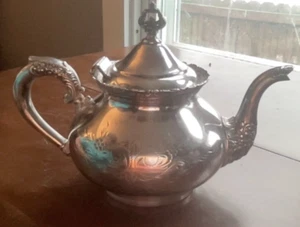 Antique Quadrulple Silver Plate. Teapot. Ornate Etched Designs - Picture 1 of 6
