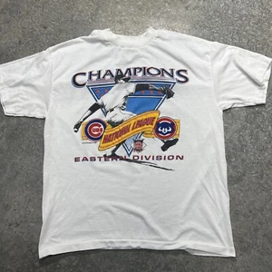 Vtg 1989 Chicago Cubs NL East Div Champ Single Stitch T-shirt XL 80s - Picture 1 of 7