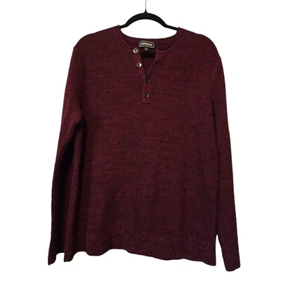 Express Henley Sweater Mens LG Maroon Blk Tweed Gorpcore Outdoor Classic Grandpa - Image 1 of 4