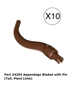 Lego 10 pieces Reddish Brown Appendage Bladed with Pin (Tail,tree/Plant Limbs) - Picture 1 of 2