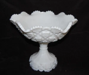 Vintage Large Ruffled Westmoreland Old Quilt Compote Milk Glass  Checkerboard - Picture 1 of 5
