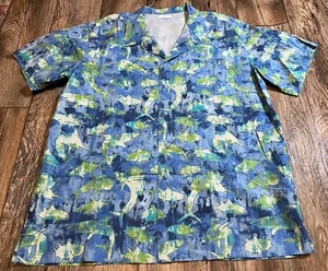 Columbia PFG Shirt XL Blue Green All Over Fish Print Short Sleeved Ventilated - Picture 1 of 5
