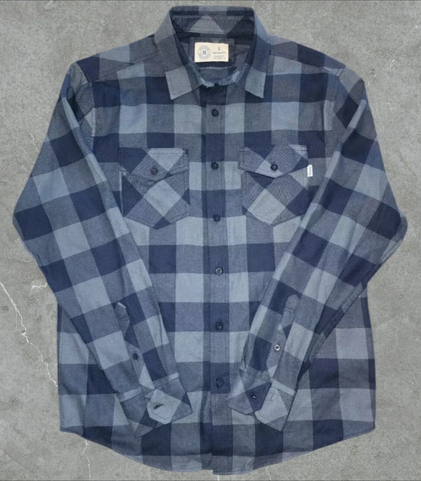 Hurley Buffalo Plaid Flannel Long Sleeve Button Up Blue Shirt Men's Medium