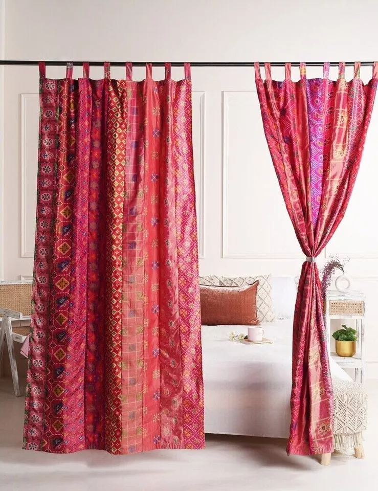 Indian Old Sari Multi Color Curtain Door Drape Window Decor Silk Saree Curtains - Image 1 of 1