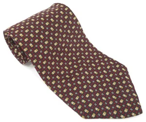 Christian Dior Mens Silk Necktie Tie Burgundy with Gold Square Print - Picture 1 of 5