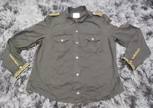 Camicia donna Torrid con bottoni 0 verde militare ricamata utility manica lunga - Foto 1 di 18