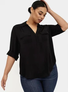 NEWTORRID (5X) SCHWARZ Harper Georgette Kragen 3/4 Ärmel Bluse Top Shirttail - Bild 1 von 5