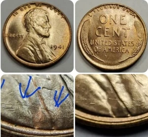 1941 P Uncirculated  Die Crack Error Lincoln wheat Cent#31 - Picture 1 of 11