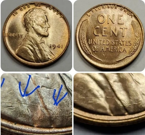 1941 P Uncirculated  Die Crack Error Lincoln wheat Cent#31 Cover