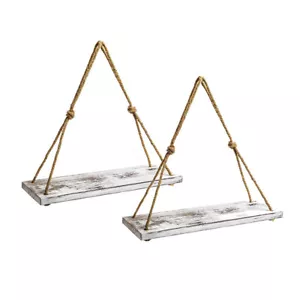 2PCS Wall Hanging Rope Shelf Wooden Swing Storage Shelves Organizer Rack - Picture 1 of 4