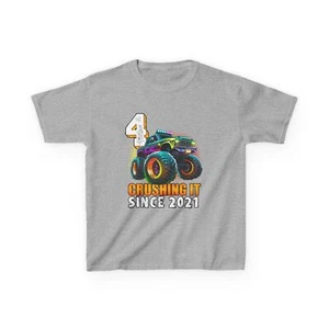 Birthday Monster Truck 4 year Old Boys 4th Party Born 2021 T-Shirt - Picture 1 of 19