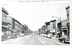 National Avenue Looking East Brazil Indiana Postcard 1953 - Picture 1 of 3