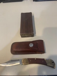 VINTAGE SHARP STAINLESS STEEL FOLDING POCKET KNIFE WITH SHEATH JAPAN Preowned - Picture 1 of 4