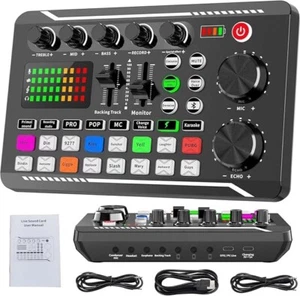 F998 Live Sound Card Audio Mixer Podcast Audio Interface with DJ Mixer Effects - Picture 1 of 7