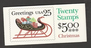 US 2429a BK168 Greetings Sleigh Presents 25c booklet 20 MNH 1989 - Picture 1 of 1