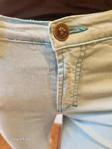 JEANS, LOW WASITED LADIES VINTAGE VERSACE JEANS. TROUSERS. BABY BLUE VERSACE. - Picture 1 of 8