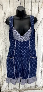 Friday on my Mind Navy Polka Dots And Ruffle Sleeveless Dress Size M - Picture 1 of 7