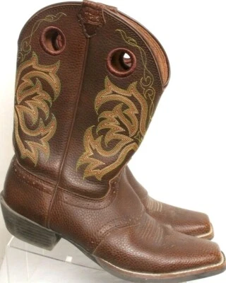 Justin 2523JR Cuero Crudo Estampida Buckaroo Sillín Marrón Puntera Cuadrada Botas Juveniles 5 D Foto 1 de 4