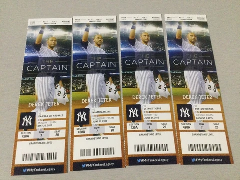 YANKEES 2015 TICKET STUB 5/25/15-6/17/15-6/21/15-8/4/15 COVER: Derek Jeter Cover