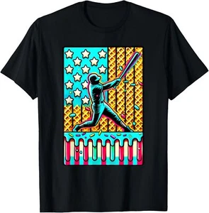 Ice Cream Drip Baseball Stuff Drip For Boys American Flag T-Shirt - Picture 1 of 5