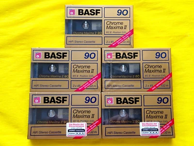 5x BASF Chrome Maxima II 90 Cassette Tapes 1988-1989 + OVP + SEALED + - Image 1 of 2