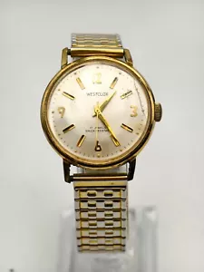 Vintage Westclox Mens Mechanical Watch with Gold Tone Stretchable Band, Works! - Picture 1 of 8