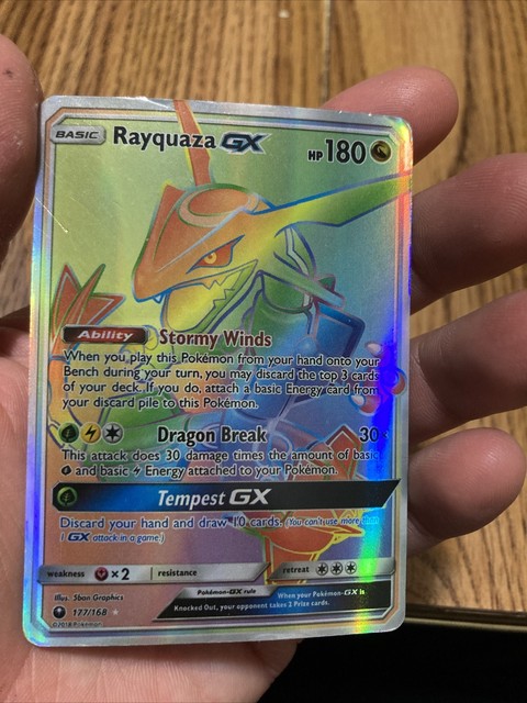 Mavin  Rayquaza GX SECRET RAINBOW RARE FULL ART Pokemon Celestial Storm  177/168 NM/M