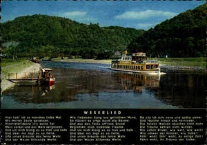 Ship Schiff Weser bei Bodenwerder, Blick auf Eckberg, Weserlied Text Liedkarte - Picture 1 of 2