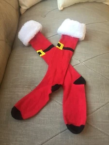 New Target Red White Black Santa Buckle Fur Trim High Knee Socks - Picture 1 of 4