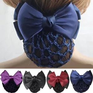 Women Girls Headdress Bowknot Decor Bun Cover Hair Clip Barrette Snood Net - Picture 1 of 15