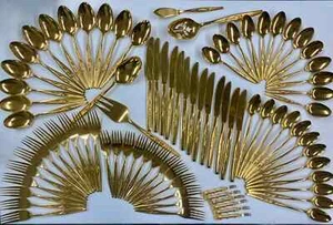 Vintage 48 piece Utica Cut Co Gold Plated Flatware Laurel Japan Cutlery Stunning - Picture 1 of 18