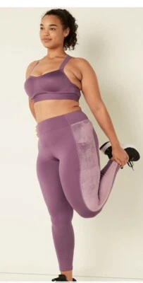 L PINK VARSITY HIGH WAIST FULL LENGTH WINTER LEGGING LARGE Mauve Ice Velour  - Image 1 of 4