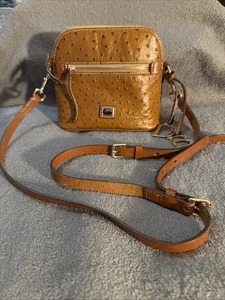 Dooney & Bourke Domed Cross Body Ostrich  Tan Brown - Picture 1 of 12