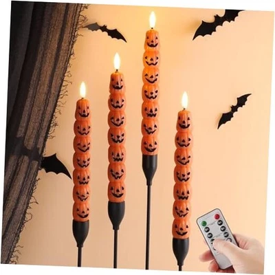  Orange Flameless Taper Candles with Remote, Flickering Real Set of 4 Pumpkin - Image 1 of 4