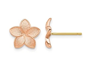 Pendientes de poste de flor de plumeria de oro rosa de 14K - Imagen 1 de 4