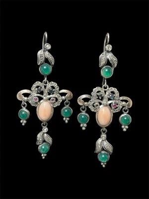 Orecchini stile borbonico con oro nove carati argento Corallo - Immagine 1 di 4