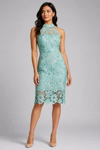 Eliza J Womens Green Size 10  Halter Lace Embroidered Sheath Dress NEW - Afbeelding 1 van 2
