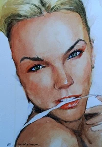 Original watercolor painting. Beautiful portrait girl. Minimalist illustration - Picture 1 of 10