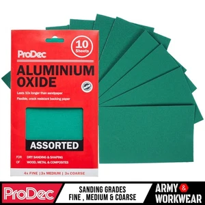 ProDec Green Aluminium Oxide Assorted 10 pk sheets, Sandpaper Crack Resistant - Picture 1 of 5