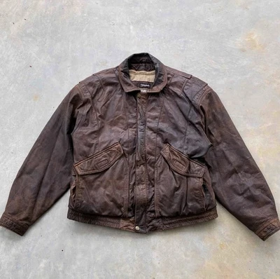 Adventure Bound Hombre Mediano Cuero Marrón Chaqueta Desteñida Motocicleta Pátina Raro Foto 1 de 4