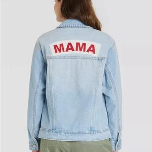 Ingrid & Isabel Light Wash Denim Mama Patch Jean Jacket Mom Maternity Size XL - Picture 1 of 8