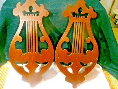 2 - Antique Vintage 16 Inches Tall Wooden Wood Lyre Harp Wall Shelves - Image 1 of 4