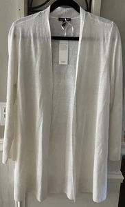 Neu mit Etikett Eileen Fisher lange Strickjacke Petite Large weiß Bio-Leinen vorne offen leicht - Bild 1 von 5