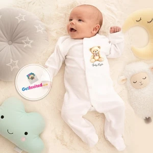 Pijama bebé niño personalizado: nombre personalizado, algodón blanco bebé crecer - Imagen 1 de 2