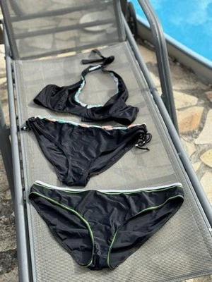 Bikini* 3 teilig Set* Gr 48* schwarz-bunt* gefüttert* 1 Oberteil 2 Höschen - Bild 1 von 4