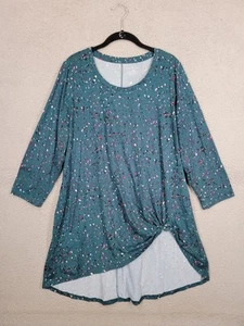 Camicia Lane Bryant 14/16 nodi davanti rosa acqua bianca maculata manica 3/4 tunica top - Foto 1 di 8